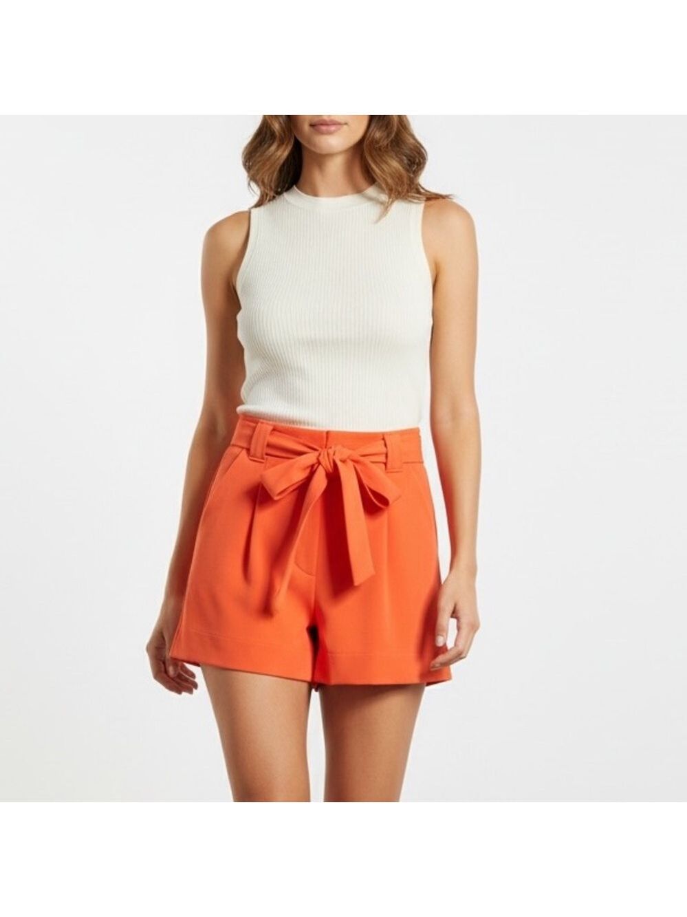 Curations × Amy Morrison Orange High-Waist Tie-Belt Women's Shorts Size Small
